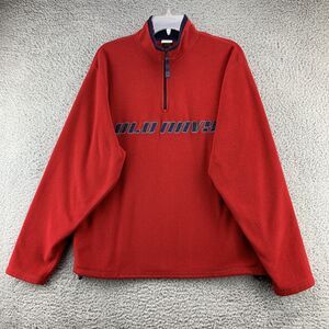 Old Navy Men's Fleece Sweater Sz Large Red Embroidered Logo Quarter Zip Pullover